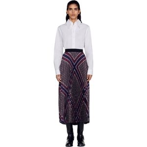 Sandro | Loana Mosaik Scarf Print Midi Skirt in Navy and Burgundy Size 12